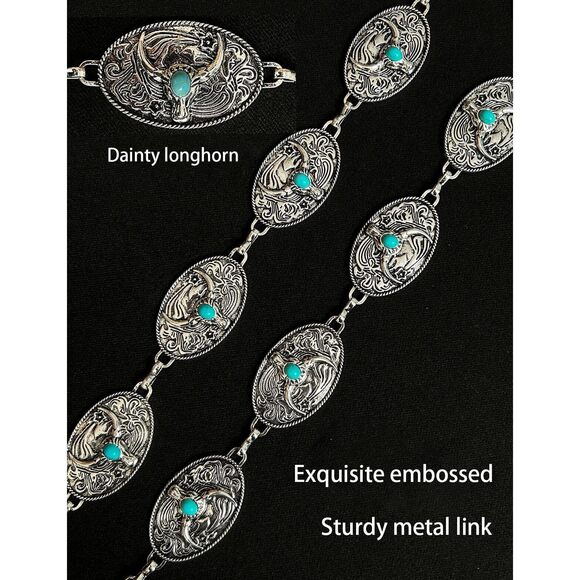 8334 Cowgirl Belts For Women Western Silver Turquoise Concho Belt Cowboy - Picture 2 of 7